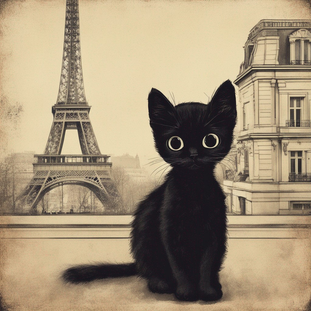 Cute little black cat in Paris